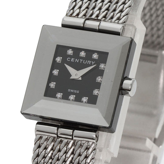 CENTURY Watches Quartz Stainless Steel , Stainless Steel Silver Time gem black dial Women Used Authentic