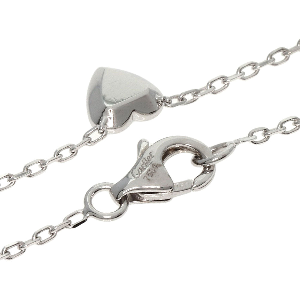 CARTIER Necklace K18WG Silver Mini Heart of Cartier Diamond Women Used Authentic