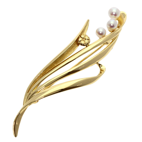 MIKIMOTO Brooch 18K Yellow Gold gold Flower Motif Pearl Brooch Women Used Authentic