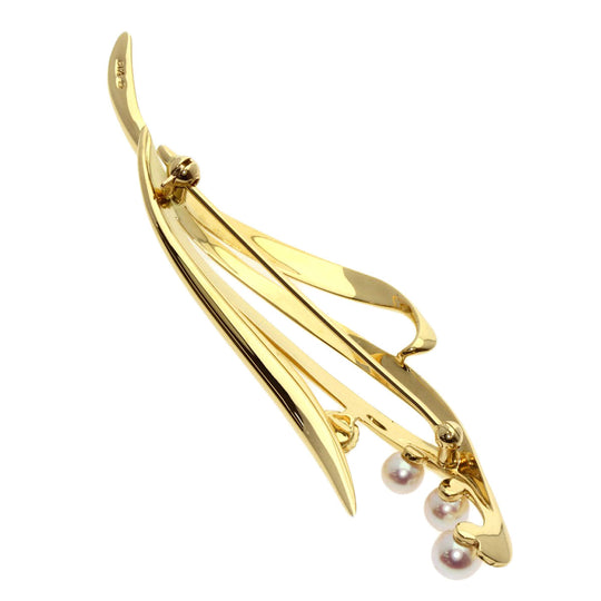 MIKIMOTO Brooch 18K Yellow Gold gold Flower Motif Pearl Brooch Women Used Authentic