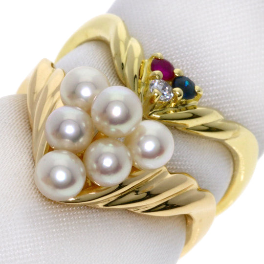 TASAKI Ring 18K Yellow Gold gold 2 set rings Pearl Sapphire Ruby Diamond