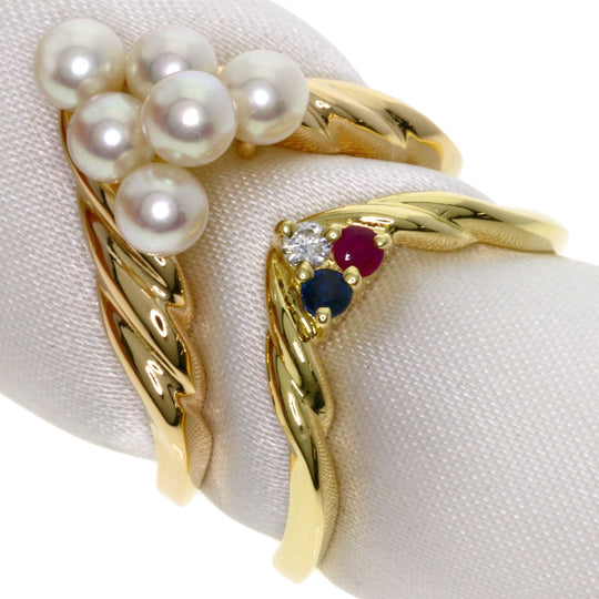 TASAKI Ring 18K Yellow Gold gold 2 set rings Pearl Sapphire Ruby Diamond
