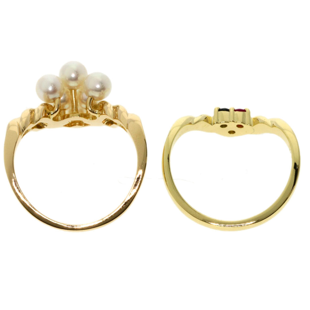TASAKI Ring 18K Yellow Gold gold 2 set rings Pearl Sapphire Ruby Diamond