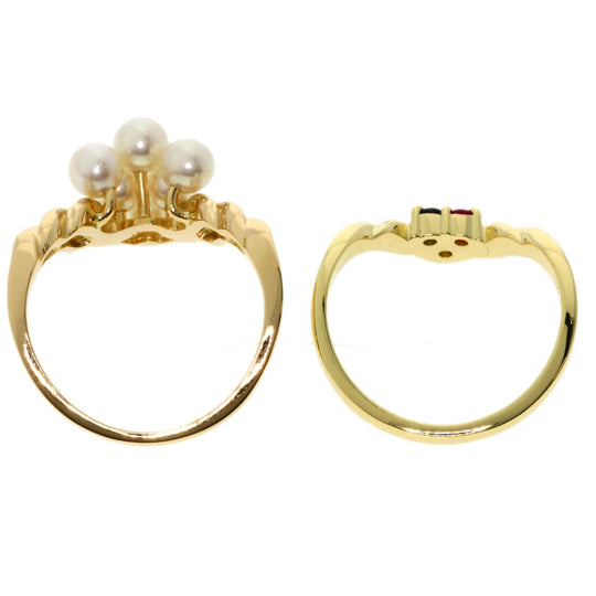 TASAKI Ring 18K Yellow Gold gold 2 set rings Pearl Sapphire Ruby Diamond