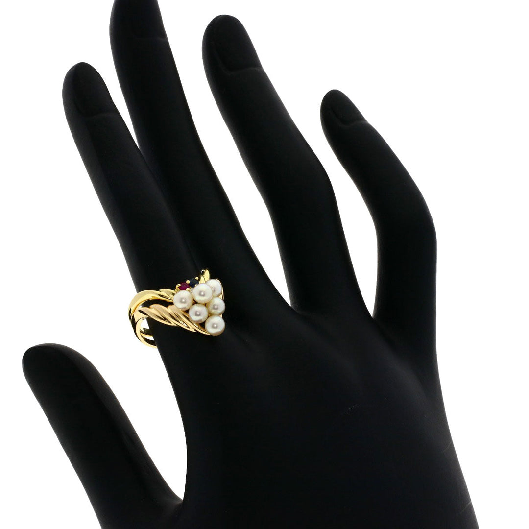 TASAKI Ring 18K Yellow Gold gold 2 set rings Pearl Sapphire Ruby Diamond