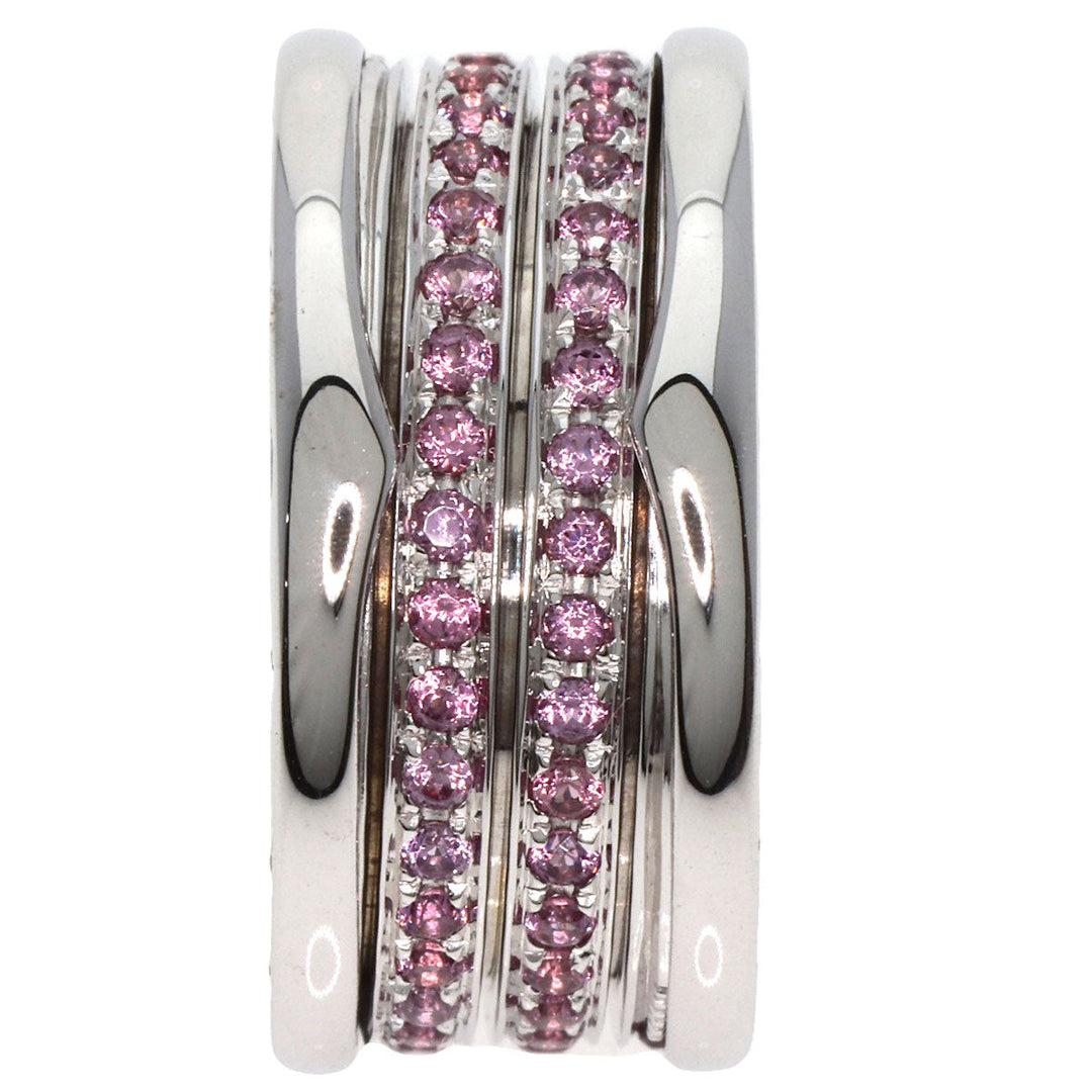 BVLGARI Ring K18WG Silver B-zero1 B-zero One 3-band Garnet #55 Women Used Authentic