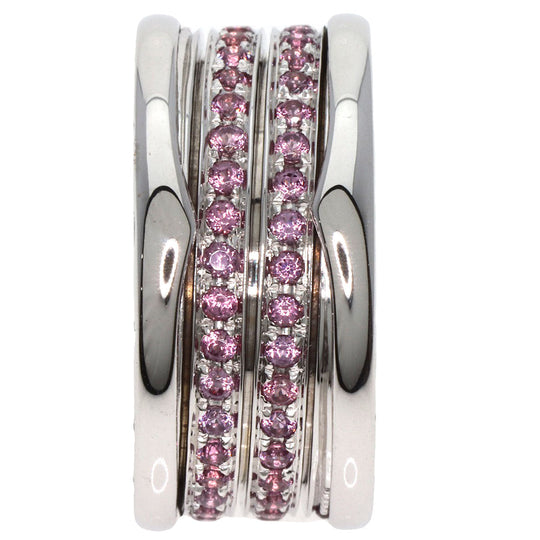 BVLGARI Ring K18WG Silver B-zero1 B-zero One 3-band Garnet #55 Women Used Authentic