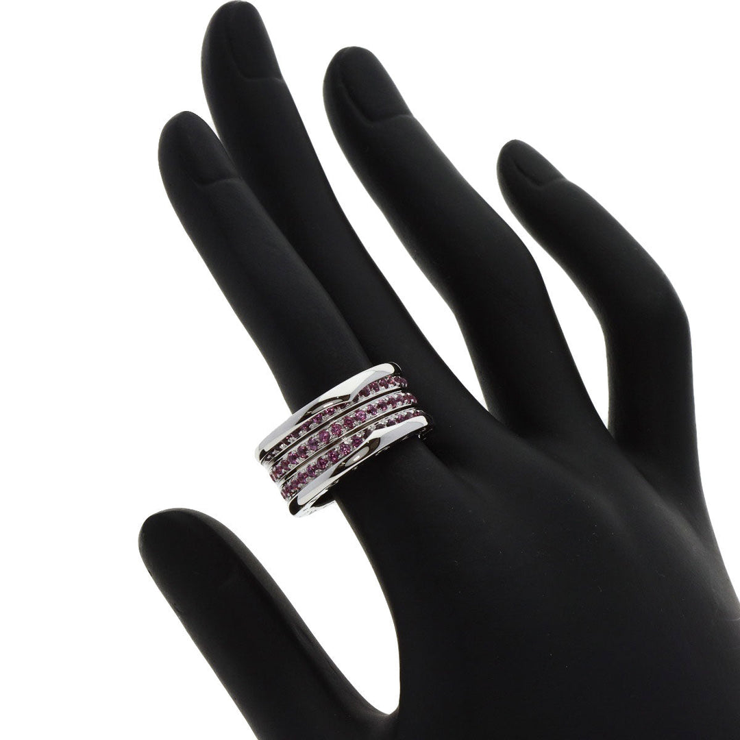 BVLGARI Ring K18WG Silver B-zero1 B-zero One 3-band Garnet #55 Women Used Authentic