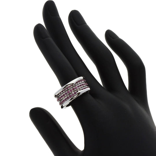 BVLGARI Ring K18WG Silver B-zero1 B-zero One 3-band Garnet #55 Women Used Authentic