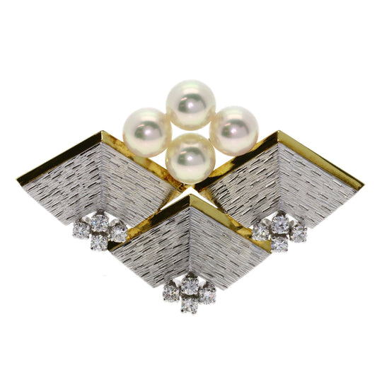 MIKIMOTO Obi closure K14WG , K18YG Silver Pearl pearl diamond Women Used Authentic