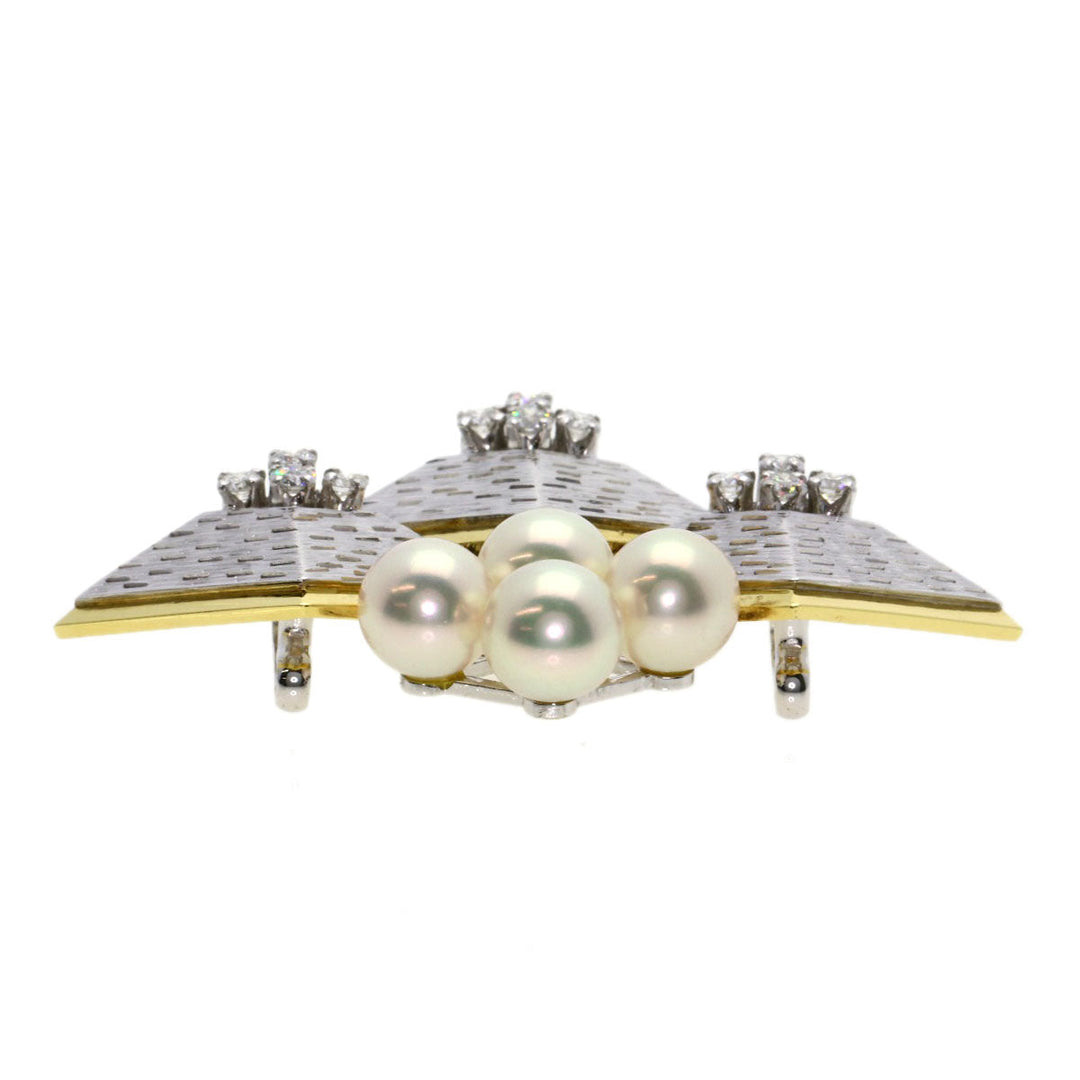 MIKIMOTO Obi closure K14WG , K18YG Silver Pearl pearl diamond Women Used Authentic