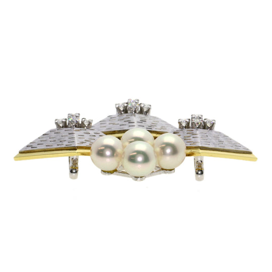 MIKIMOTO Obi closure K14WG , K18YG Silver Pearl pearl diamond Women Used Authentic