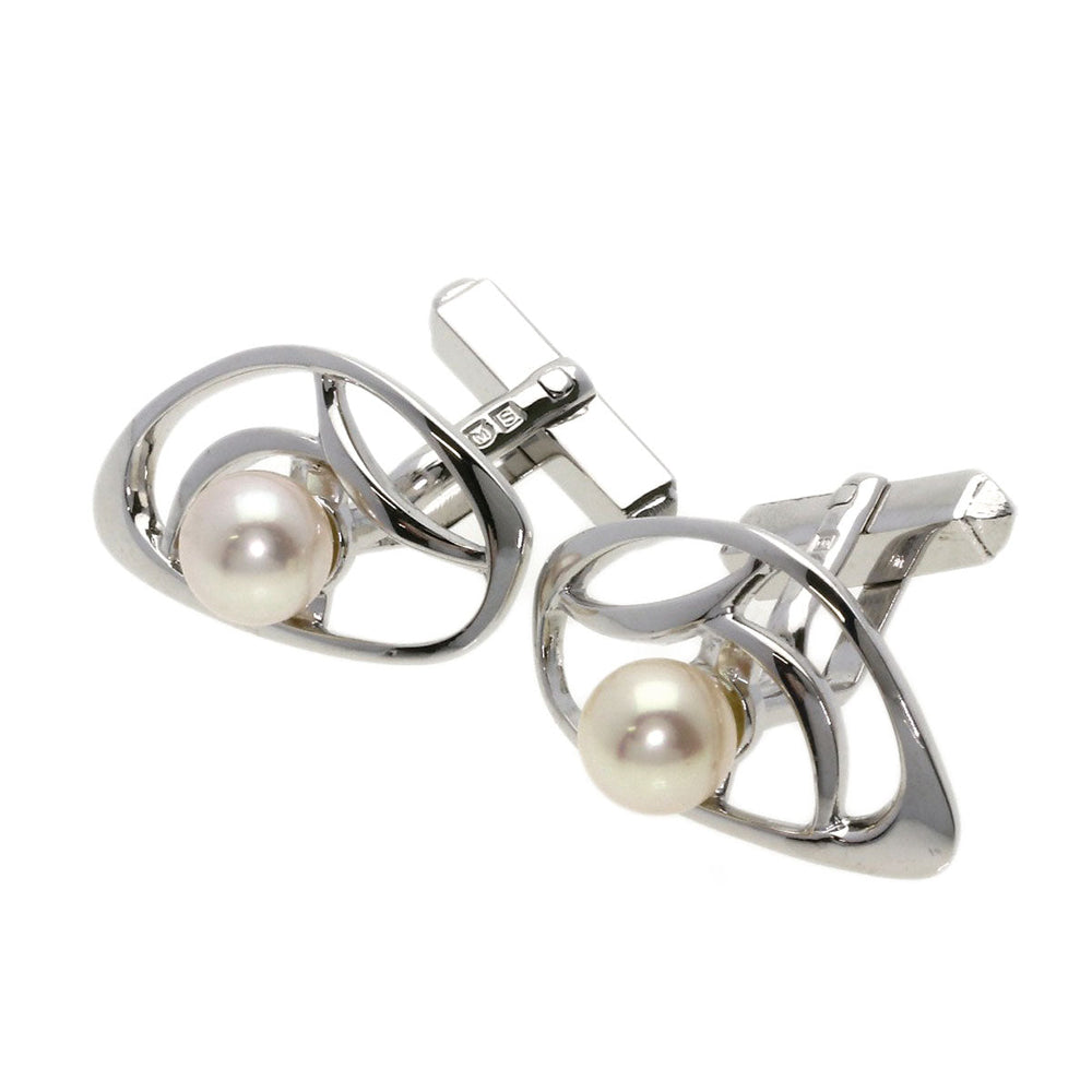 MIKIMOTO cuffs SV Silver Pearl Brooch Pin Set of 2 mens Used Authentic