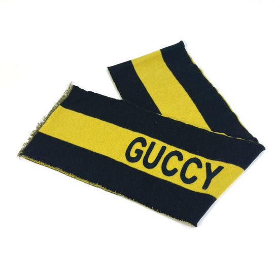 GUCCI Scarf wool Black x yellow fringe scarf mens Used Authentic