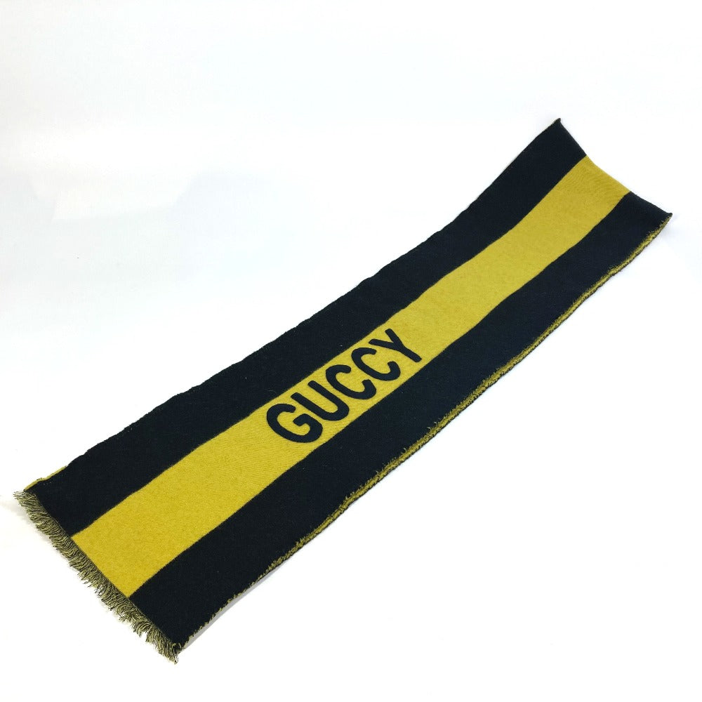 GUCCI Scarf wool Black x yellow fringe scarf mens Used Authentic