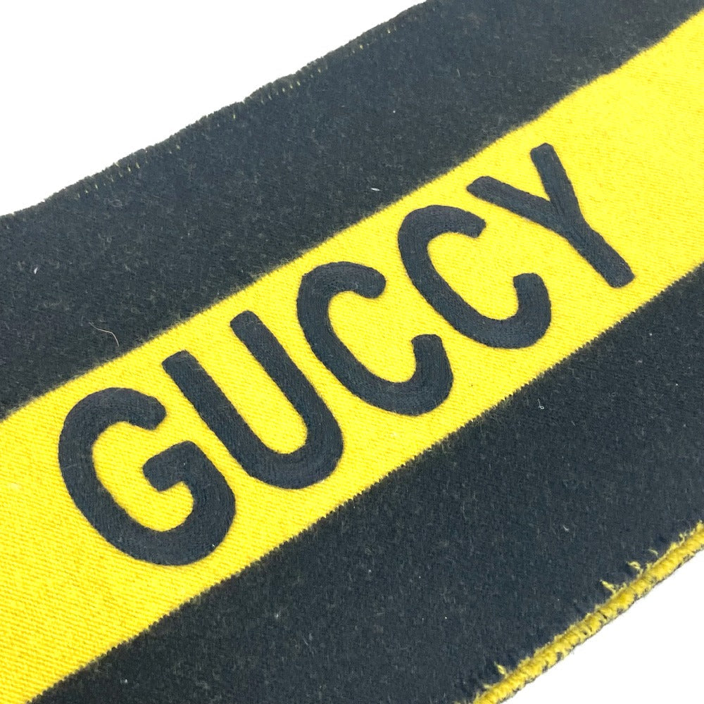 GUCCI Scarf wool Black x yellow fringe scarf mens Used Authentic