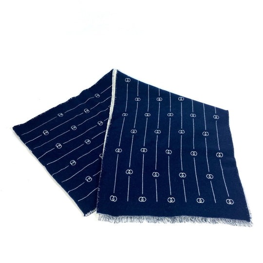 GUCCI Scarf 595718 wool Blue x gray Fashion Accessories scarf mens Used Authentic