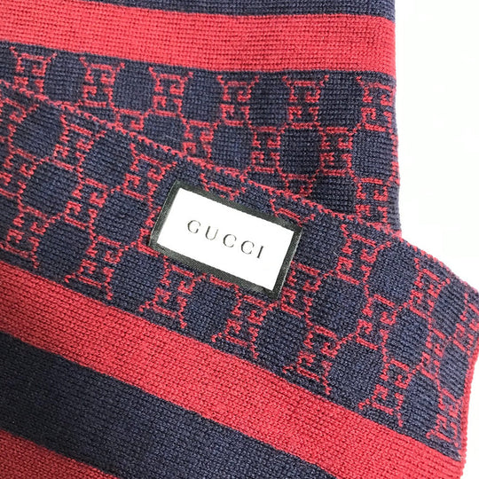 GUCCI Scarf wool Red GG Women Used Authentic