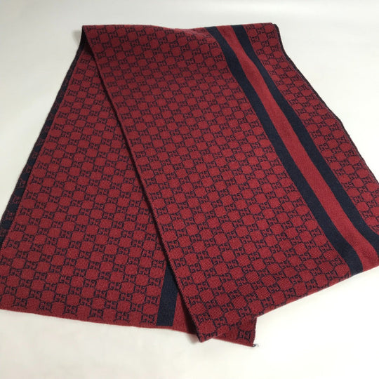 GUCCI Scarf wool Red GG Women Used Authentic