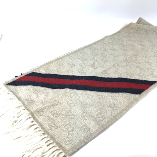 GUCCI Scarf 570603 wool beige GG Shelly line mens Used Authentic