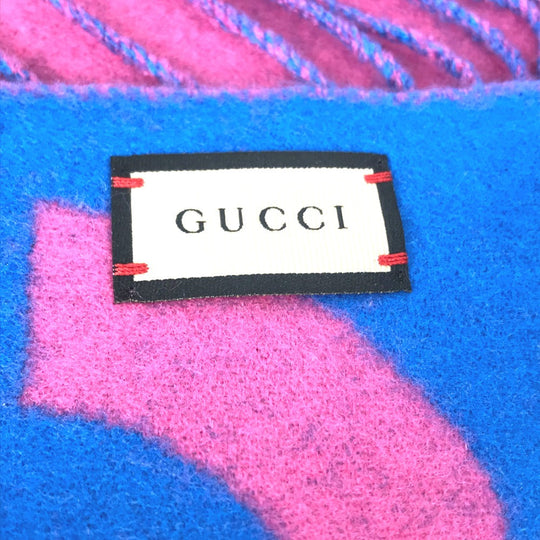 GUCCI Scarf 726526 wool pink GG Jacquard Women Used Authentic