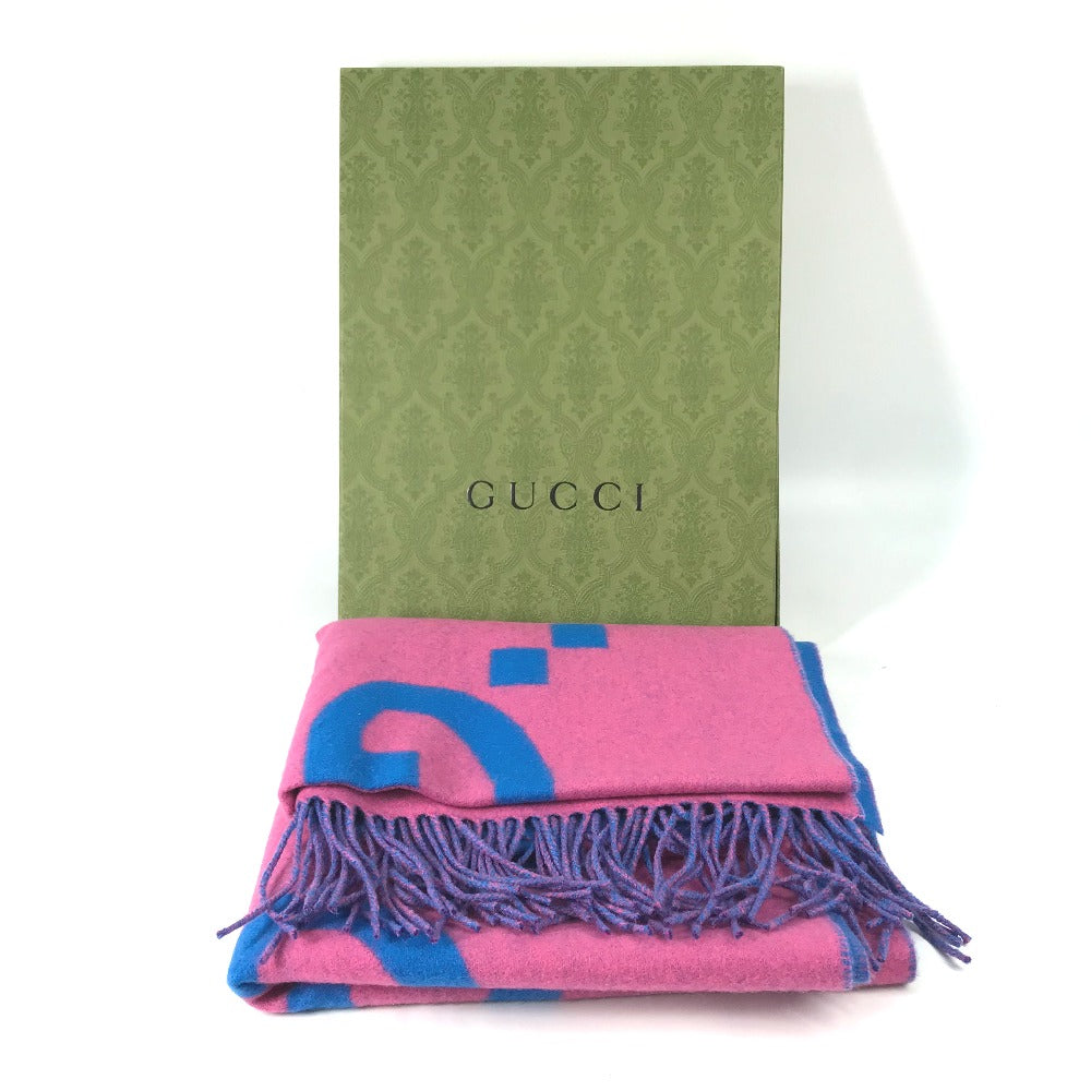 GUCCI Scarf 726526 wool pink GG Jacquard Women Used Authentic