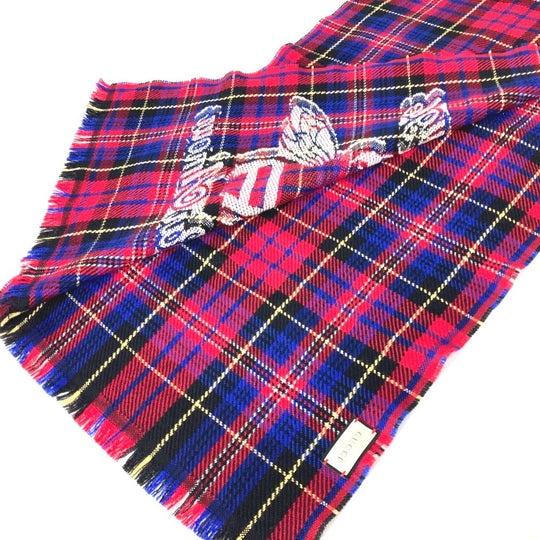 GUCCI Scarf wool Red Check BEE Bee Women Used Authentic