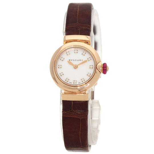 BVLGARI Watches Quartz LUP23G K18PG, leather gold Lvcea Diamond White shell dial Women Used Authentic