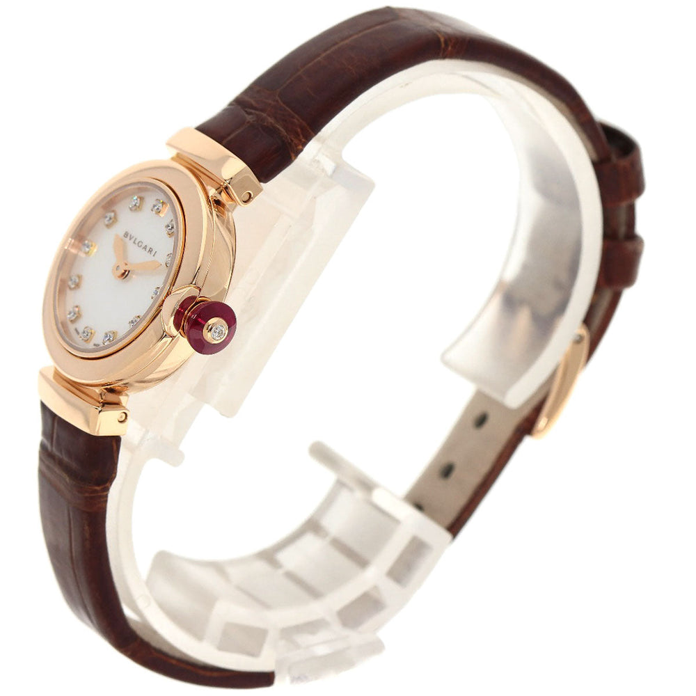 BVLGARI Watches Quartz LUP23G K18PG, leather gold Lvcea Diamond White shell dial Women Used Authentic