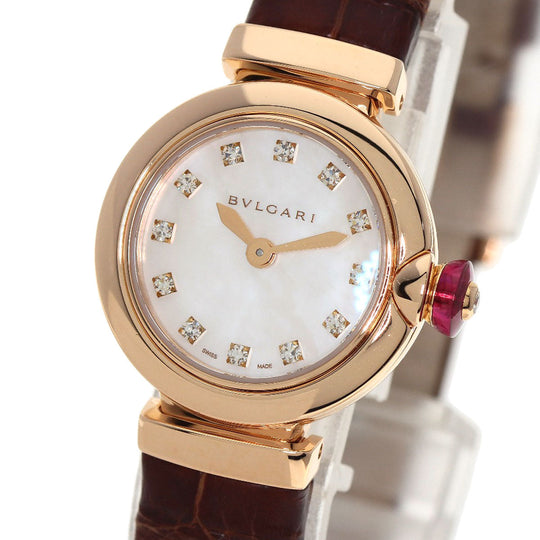 BVLGARI Watches Quartz LUP23G K18PG, leather gold Lvcea Diamond White shell dial Women Used Authentic