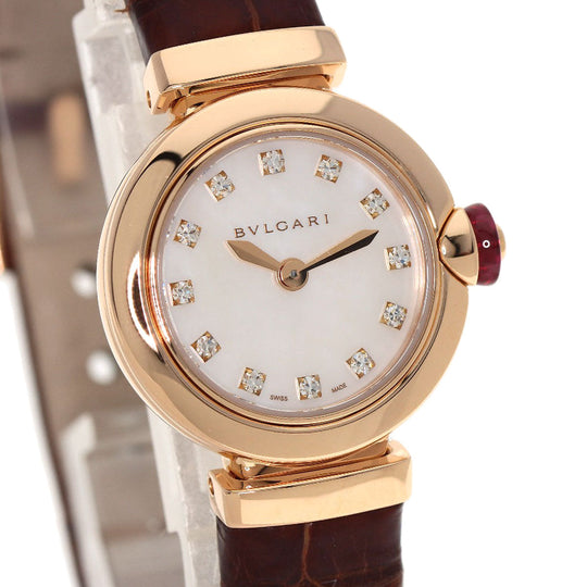BVLGARI Watches Quartz LUP23G K18PG, leather gold Lvcea Diamond White shell dial Women Used Authentic