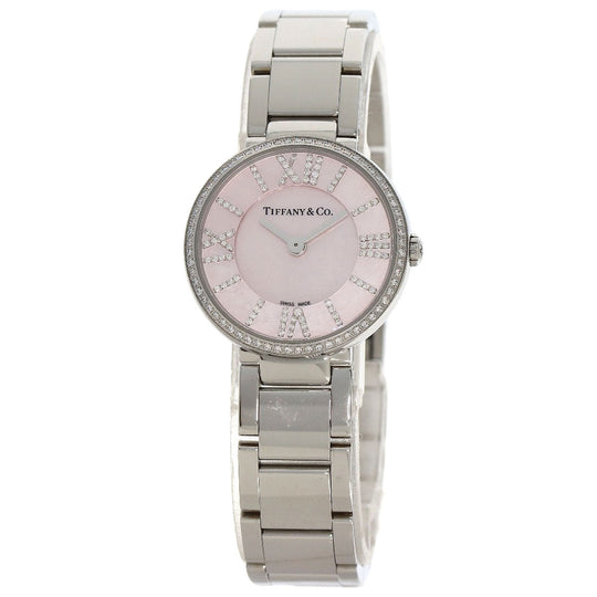 TIFFANY&Co. Watches Quartz Stainless Steel , Stainless Steel Silver Atlas 2 Hand Diamond Pink shell dial Women Used Authentic