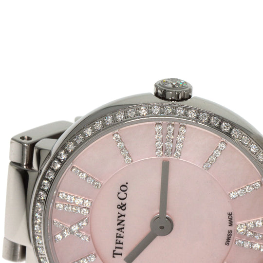 TIFFANY&Co. Watches Quartz Stainless Steel , Stainless Steel Silver Atlas 2 Hand Diamond Pink shell dial Women Used Authentic