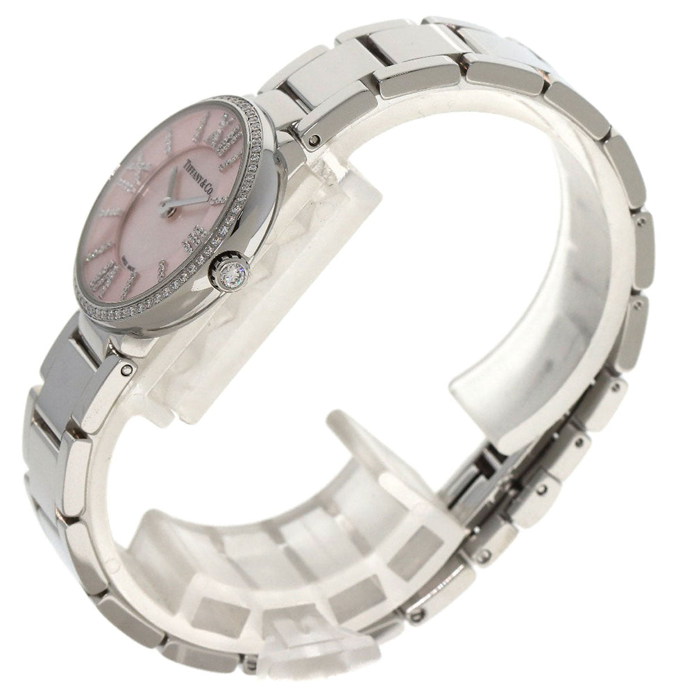 TIFFANY&Co. Watches Quartz Stainless Steel , Stainless Steel Silver Atlas 2 Hand Diamond Pink shell dial Women Used Authentic