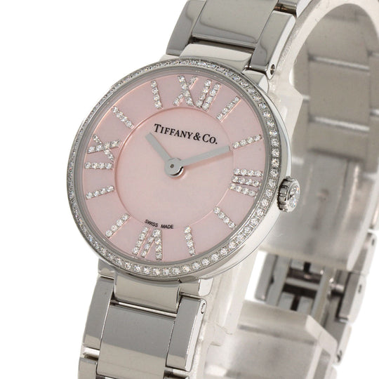 TIFFANY&Co. Watches Quartz Stainless Steel , Stainless Steel Silver Atlas 2 Hand Diamond Pink shell dial Women Used Authentic
