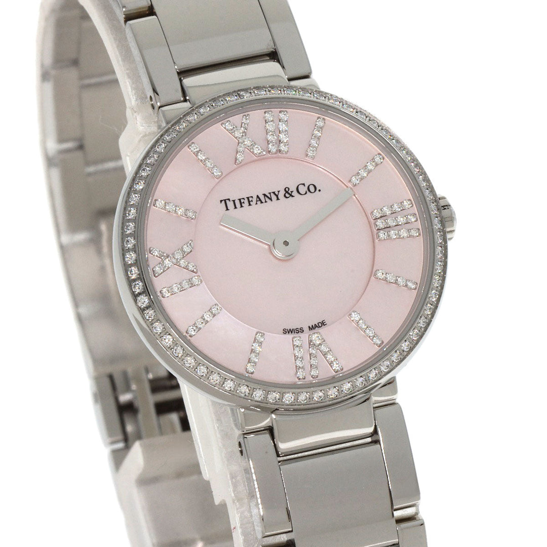 TIFFANY&Co. Watches Quartz Stainless Steel , Stainless Steel Silver Atlas 2 Hand Diamond Pink shell dial Women Used Authentic