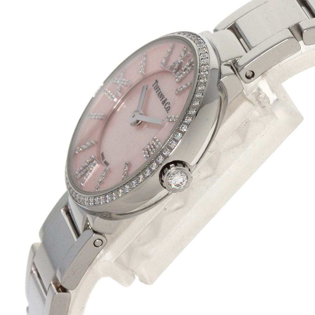 TIFFANY&Co. Watches Quartz Stainless Steel , Stainless Steel Silver Atlas 2 Hand Diamond Pink shell dial Women Used Authentic