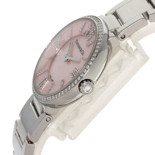 TIFFANY&Co. Watches Quartz Stainless Steel , Stainless Steel Silver Atlas 2 Hand Diamond Pink shell dial Women Used Authentic