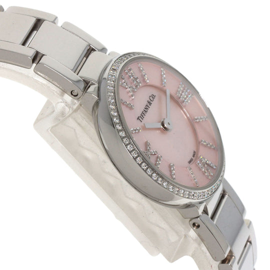 TIFFANY&Co. Watches Quartz Stainless Steel , Stainless Steel Silver Atlas 2 Hand Diamond Pink shell dial Women Used Authentic