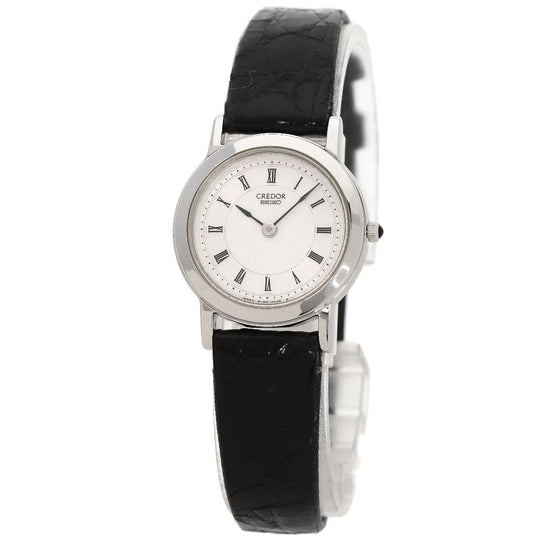 SEIKO Watches Quartz 4J80-0A10 PT950 , leather Silver CREDOR Silver dial Women Used Authentic