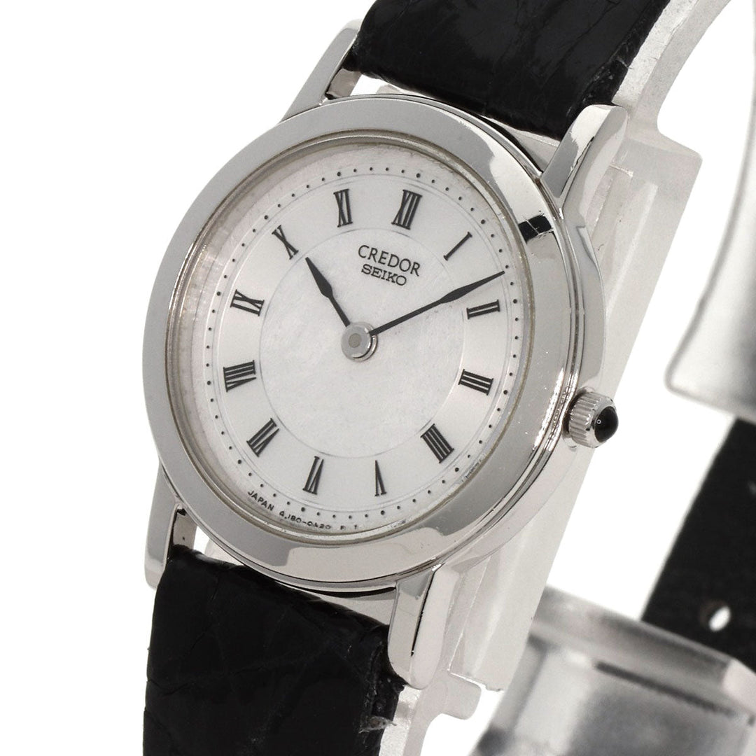 SEIKO Watches Quartz 4J80-0A10 PT950 , leather Silver CREDOR Silver dial Women Used Authentic