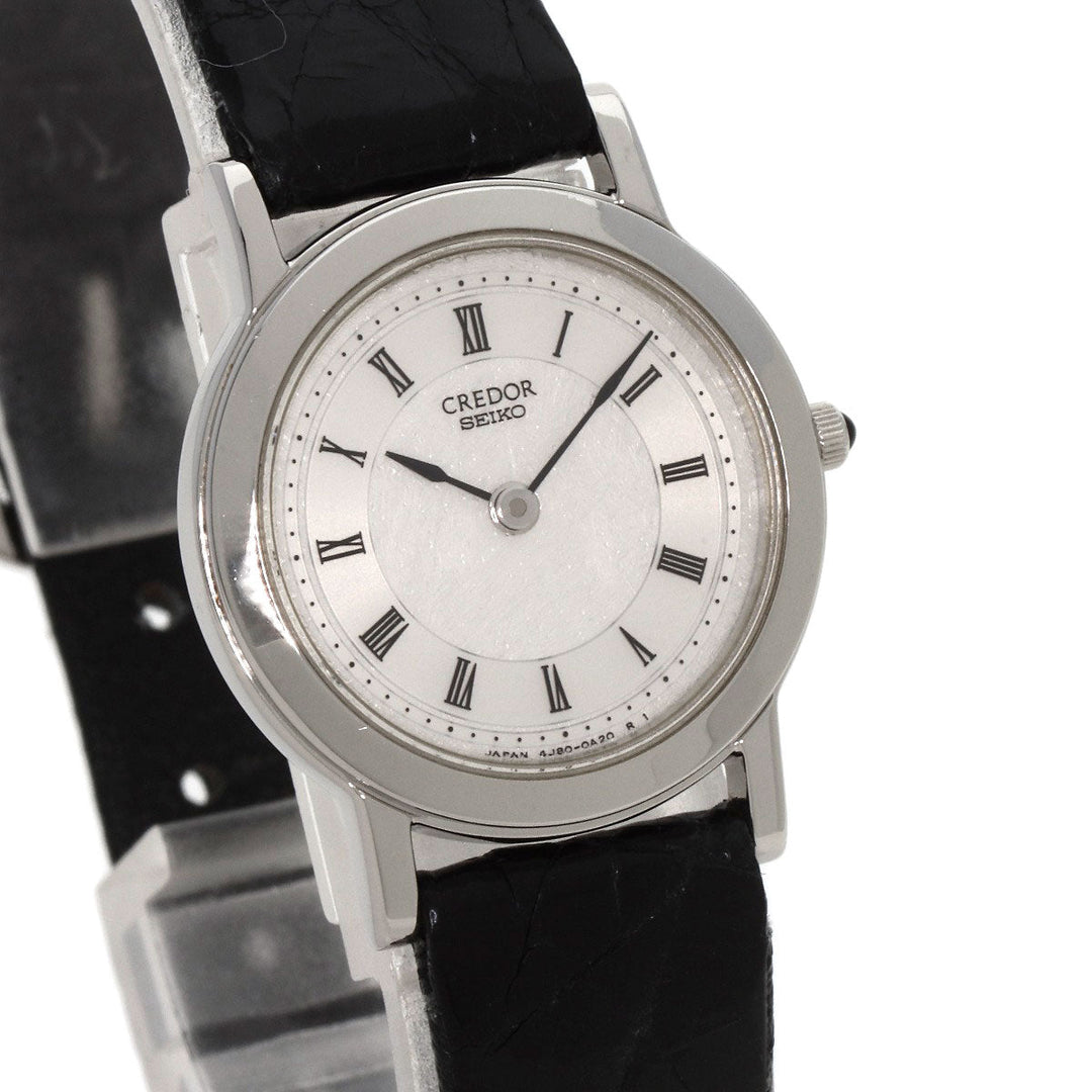 SEIKO Watches Quartz 4J80-0A10 PT950 , leather Silver CREDOR Silver dial Women Used Authentic