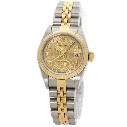 ROLEX Watches Mechanical Automatic 69173G Stainless Steel , SSxK18YG gold Datejust 10P Diamond Champagne gold CP dial Women Used Authentic