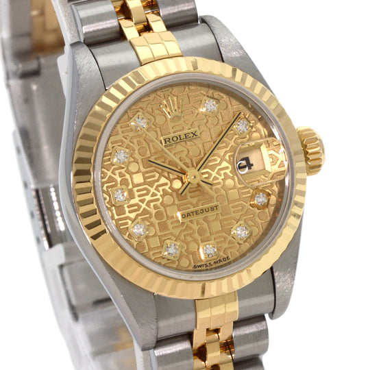 ROLEX Watches Mechanical Automatic 69173G Stainless Steel , SSxK18YG gold Datejust 10P Diamond Champagne gold CP dial Women Used Authentic