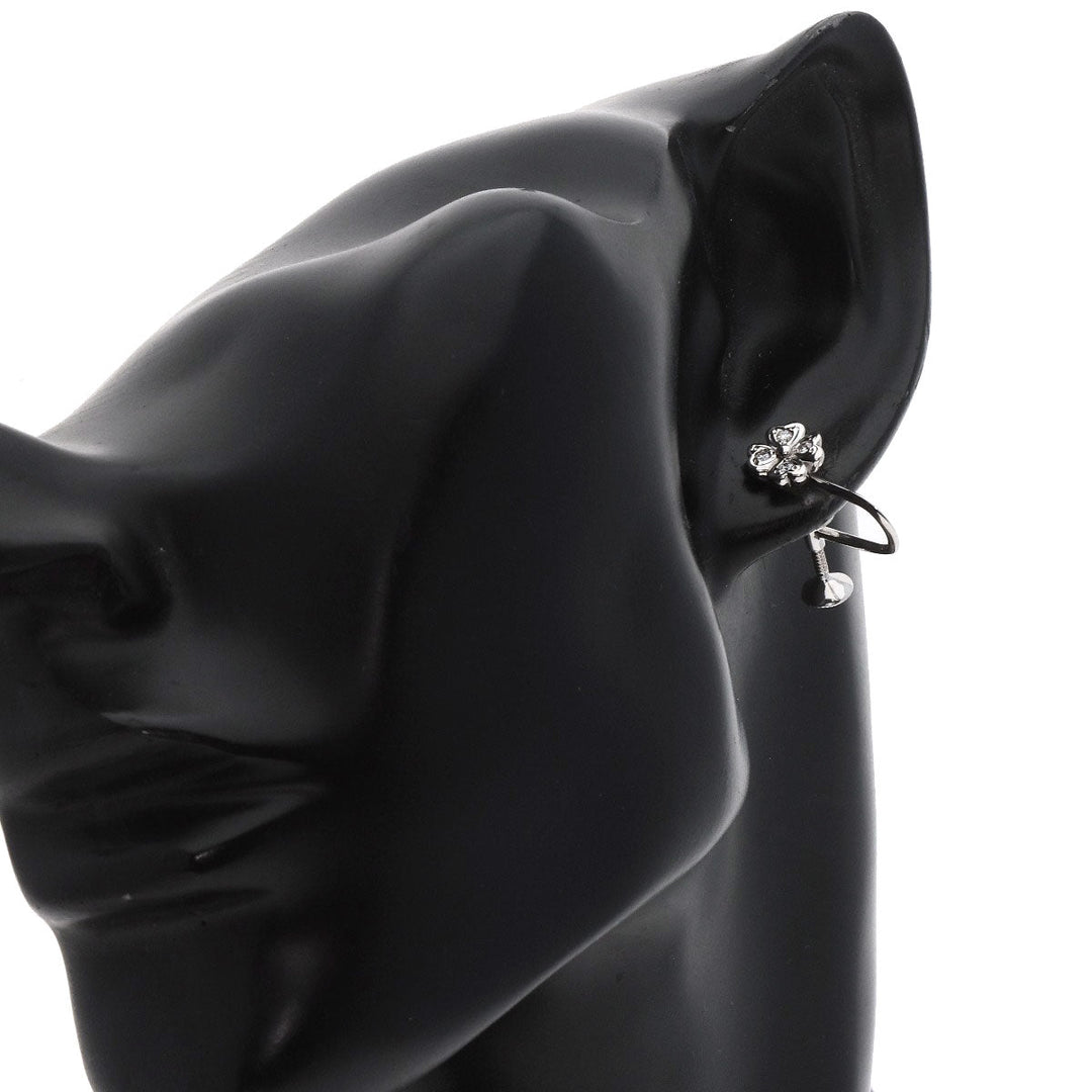 MIKIMOTO Earring K18WG Silver Diamond Four-leaf clover Women Used Authentic