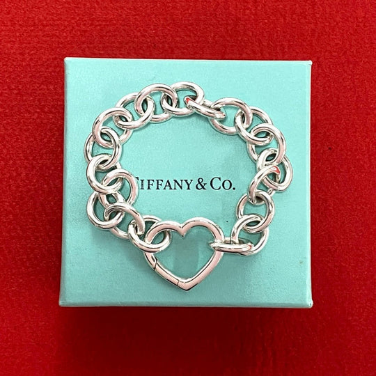 TIFFANY&Co. bracelet Silver925 Silver Heart Link Bure Rubbed T