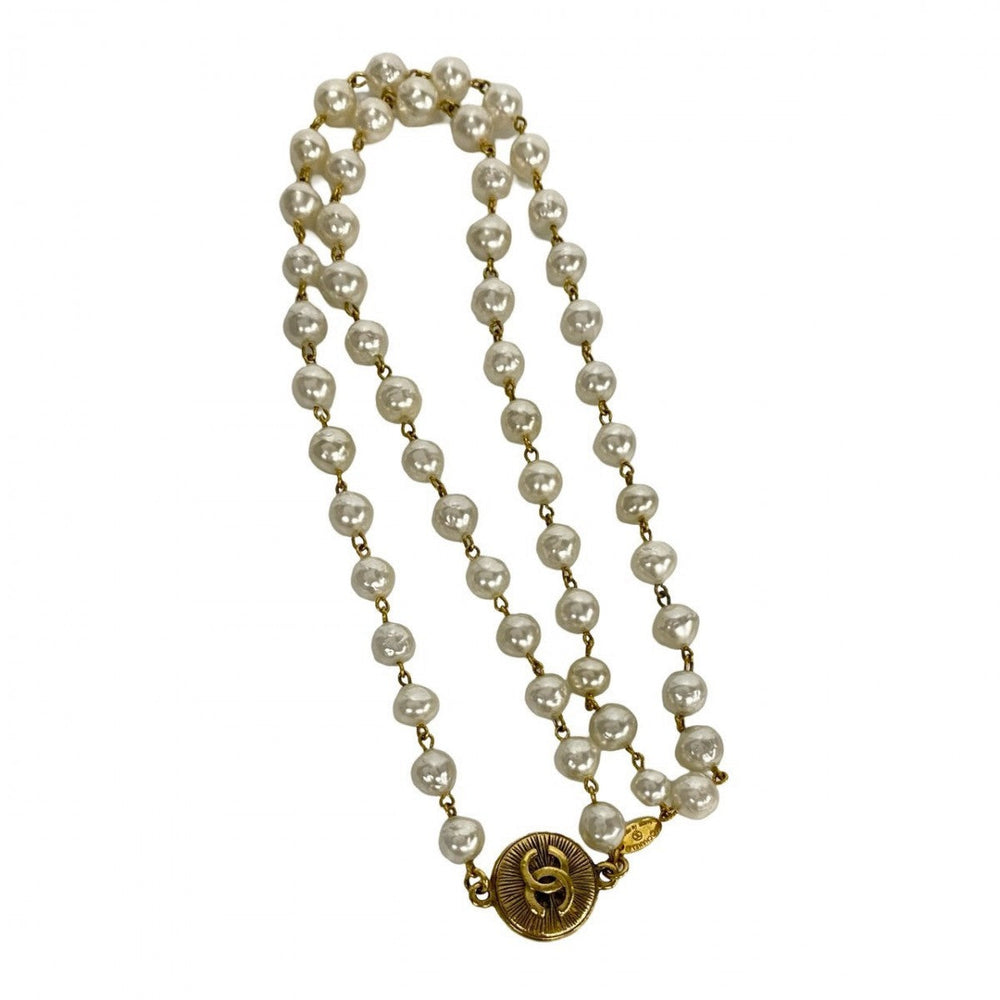 CHANEL Necklace Fake pearl white