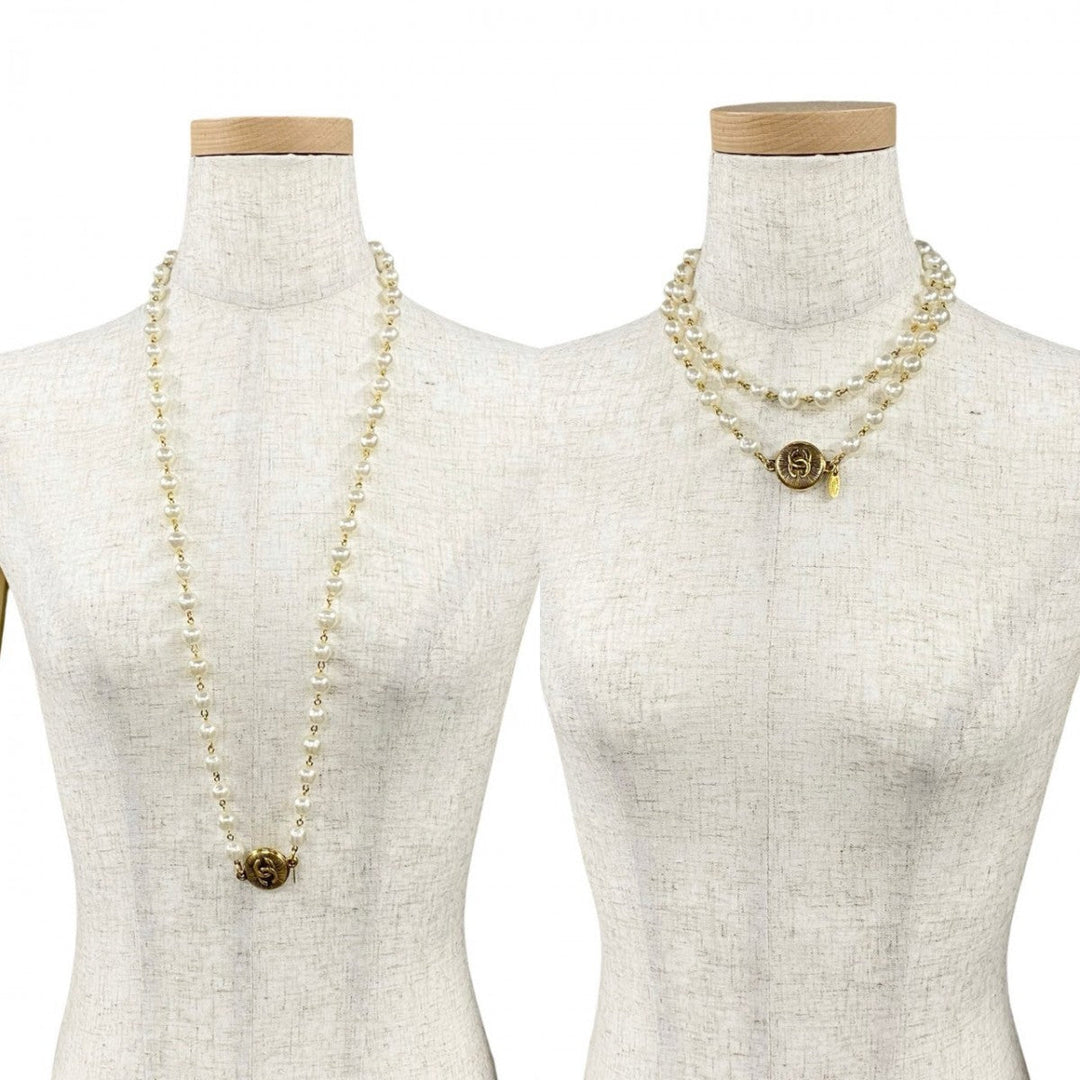 CHANEL Necklace Fake pearl white