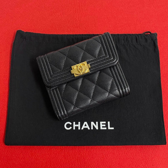 CHANEL Bifold Wallet leather black Boy chanel