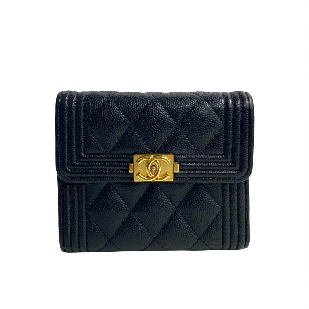 CHANEL Bifold Wallet leather black Boy chanel